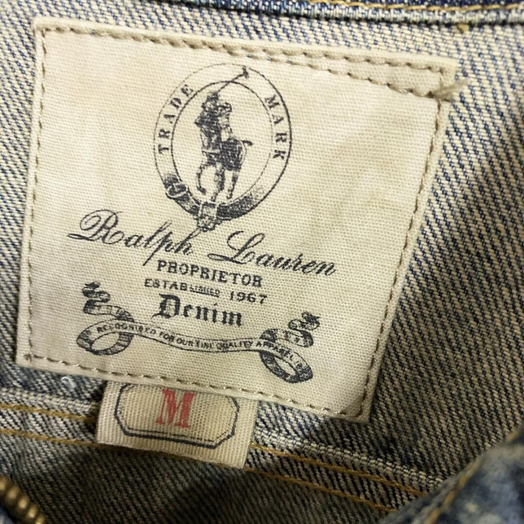 POLO RALPH LAUREN Distressed Denim Jacket Cotton Women Size L USED JAPAN