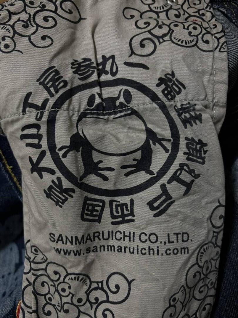 Used SANMARUICHI Denim Jeans Pants Sakura Floral Embroidered Blue Size 32 Ex+