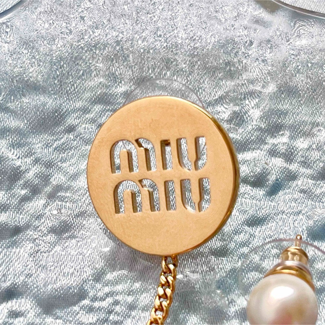 Miu Miu Logo Pearl Earrings Gold Designer Limited Edition Luxury Rare Model Wome