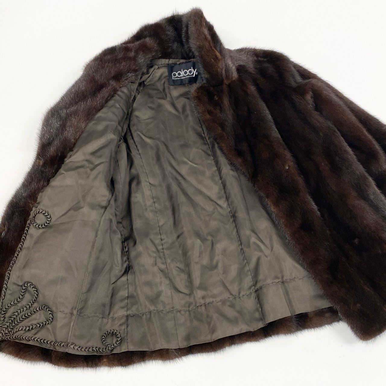Palody Mahogany Mink Fur Coat Brown Size 11 Hook & Eye Name Embroidery