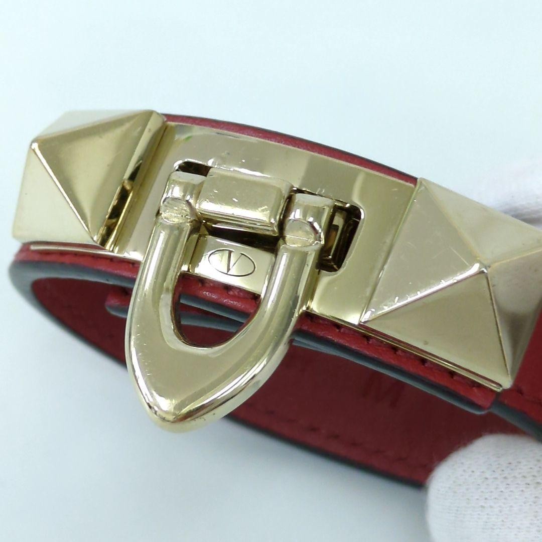 Valentino Garavani Red Leather Gold Studded Bracelet Size M 21.7cm 8.5" Used