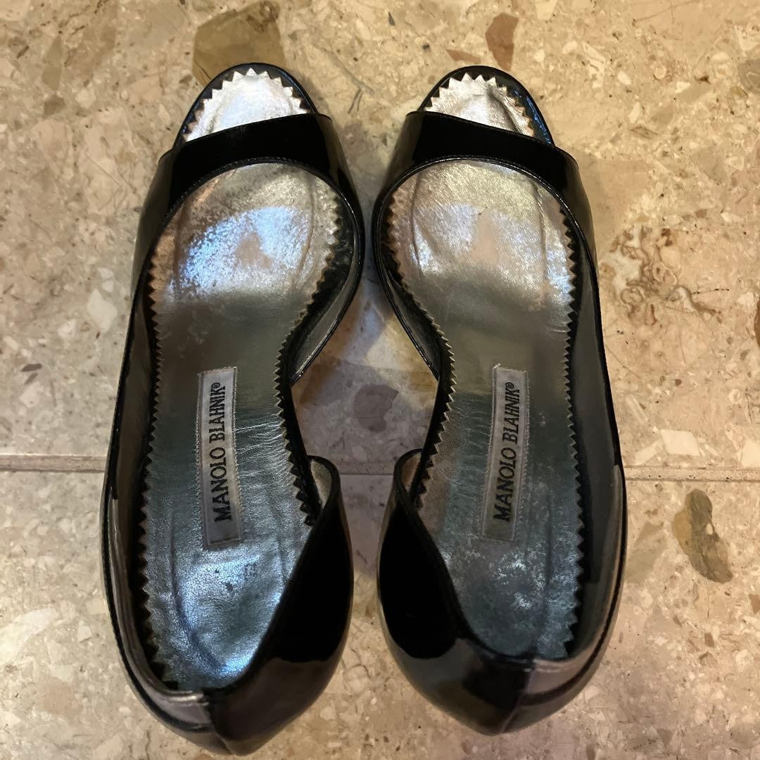 Rare Manolo Blahnik Open Toe Heels Size EU36 / US6 Black Silver Pin Heels Pumps