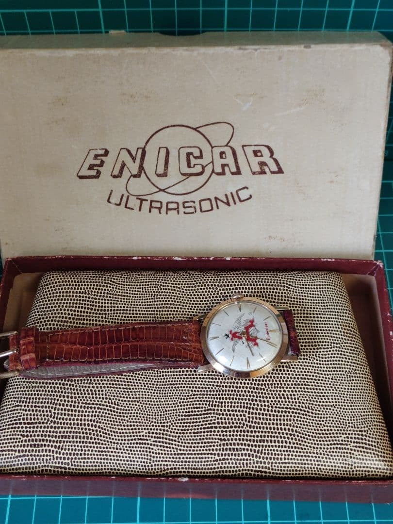 Vintage Enicar Ultrasonic Budweiser Hand-wound Watch With Original Box