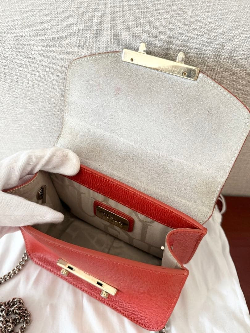 Auth FURLA Metropolis Red Leather Shoulder Bag