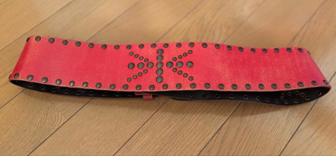 Diesel Women Red Studded Decorative Leather Belt Wide Design Luxury Classic ITA