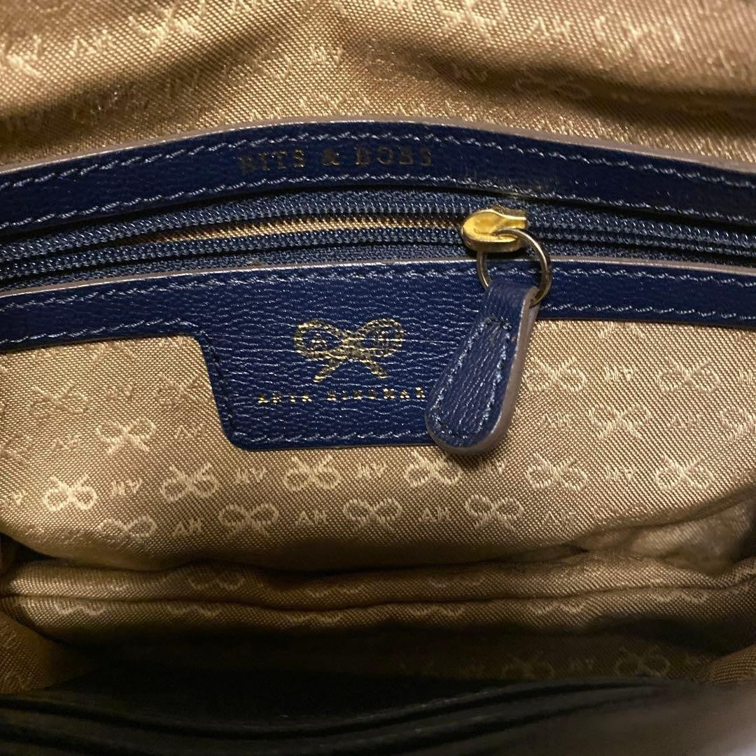 Anya Hindmarch Clutch Shoulder Bag Black Blue 20x13cm Small Purse Card Pocket