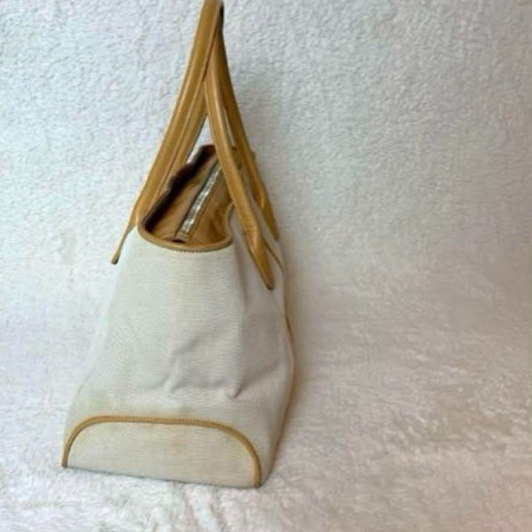 Tod's Canvas Tote Bag Large Capacity White Leather Trim Used Japan