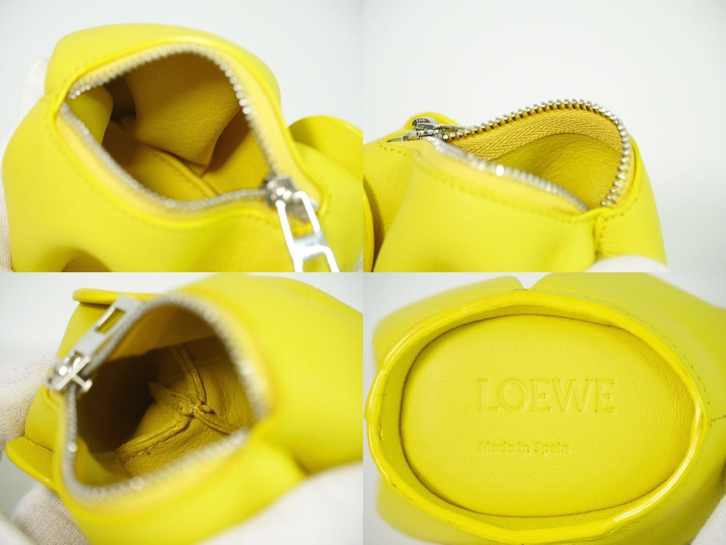 LOEWE Elephant Leather Coin Case Mini Pouch Yellow Silver