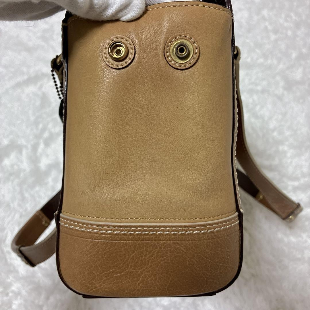 Coach Signature Hamptons Leather Tote Bag Brown Beige Vintage Authentic