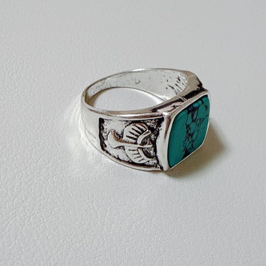 Turquoise Silver Ring, Square, Vintage, Sizes 9-9.5