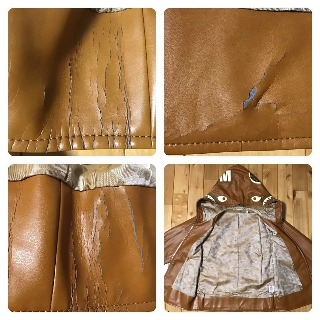 BAPE cowhide leather Shark full zip hoodie jacket A Bathing Ape Size M