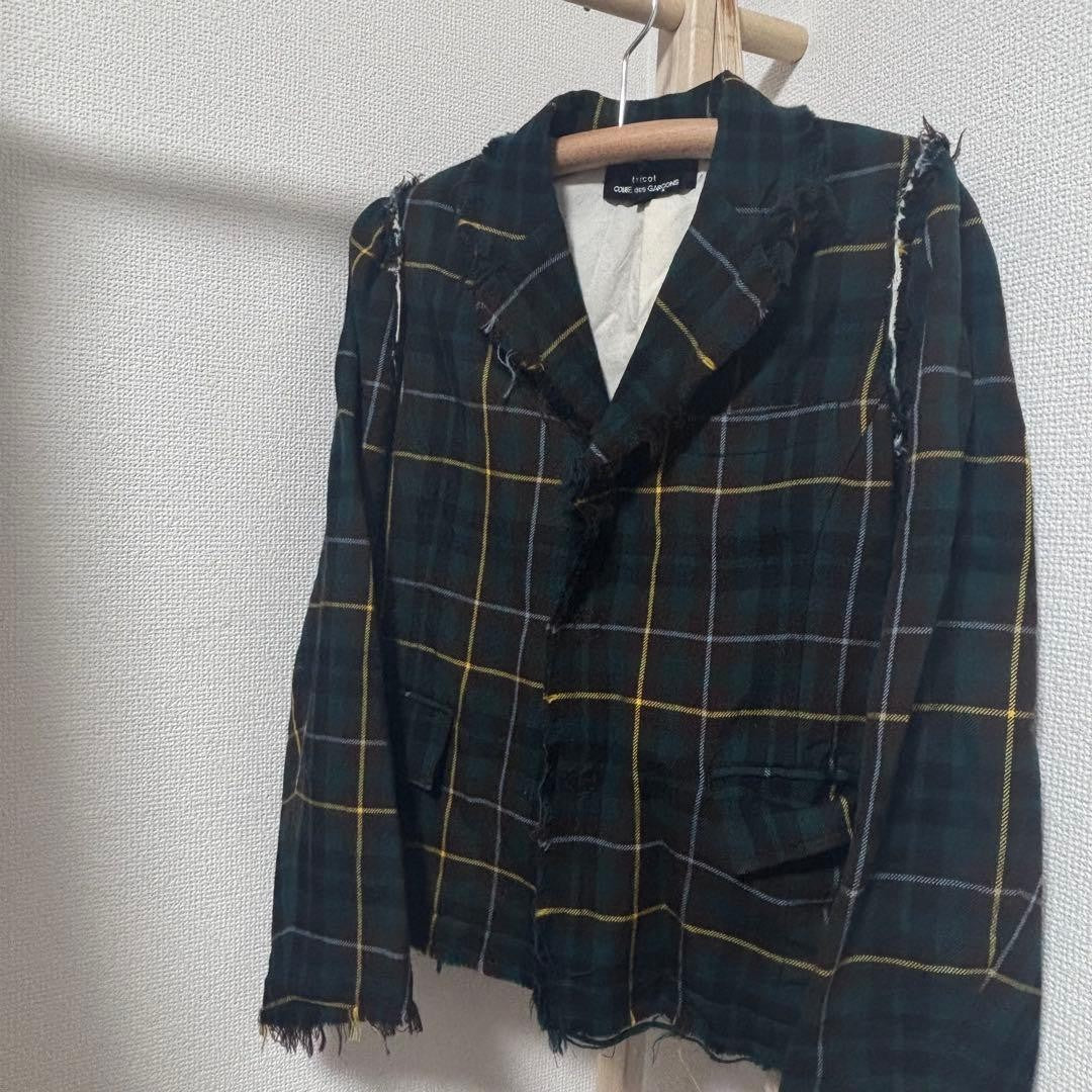 COMME des GARCONS tricot Dark Green Plaid Tailored Jacket Fringe Detail #FA BGA