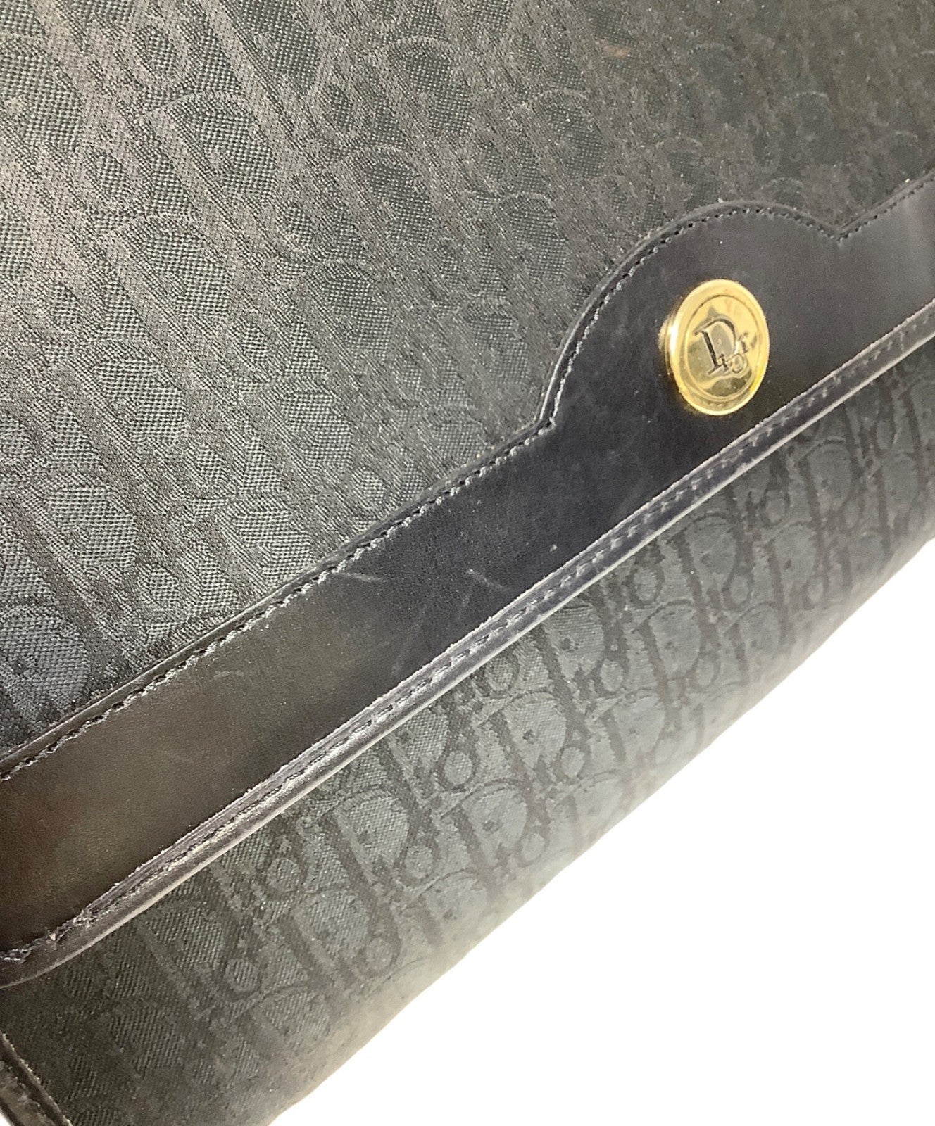 Dior Trotter Chain Shoulder Crossbody Bag Black Canvas Leather Vintage Authentic