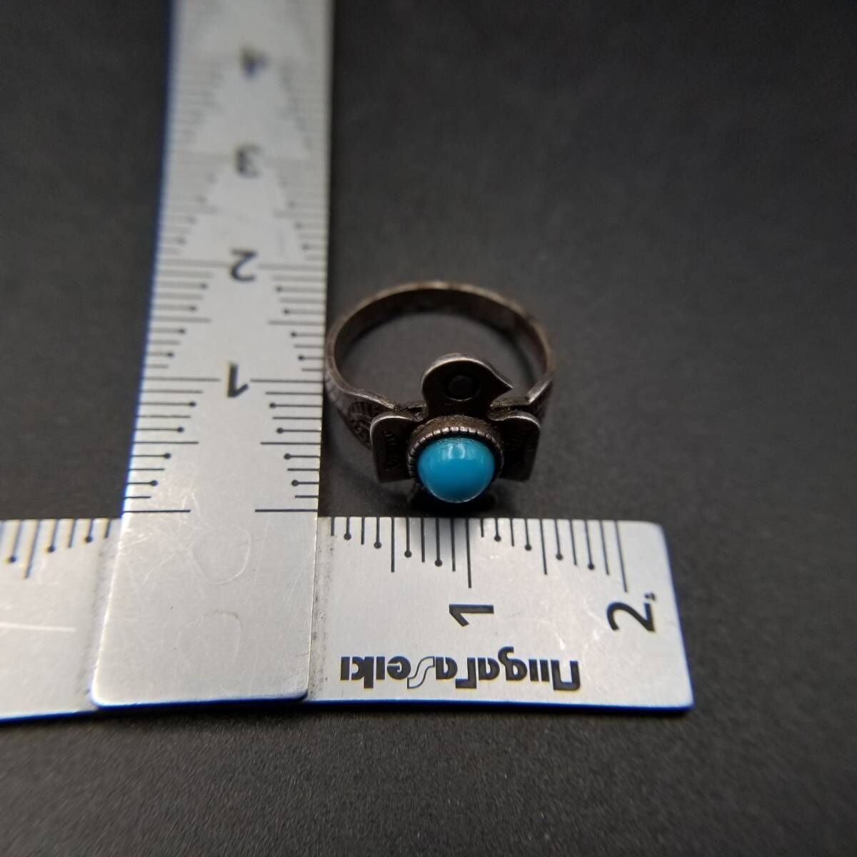 Fred Harvey Style Thunderbird 925 Silver Vintage Stampwork Pinky Ring