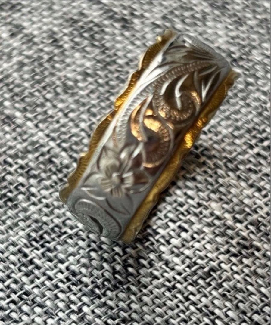 Hawaiian jewelry ring, stainless steel 316L/K14, turquoise natural stone, US 8.5