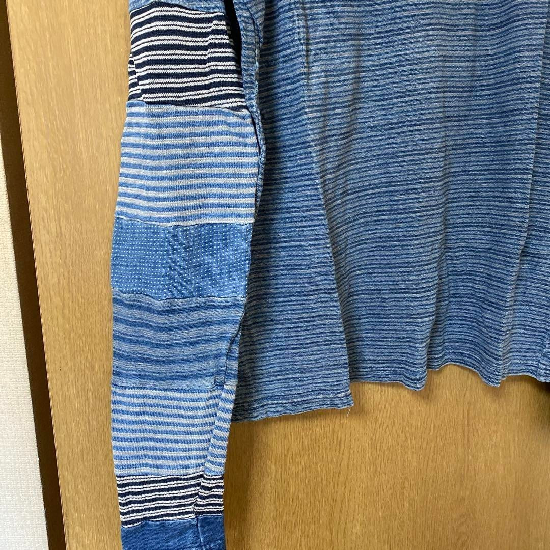 KAPITAL Border Indigo Patchwork Long Sleeve T-Shirt Size S (2)