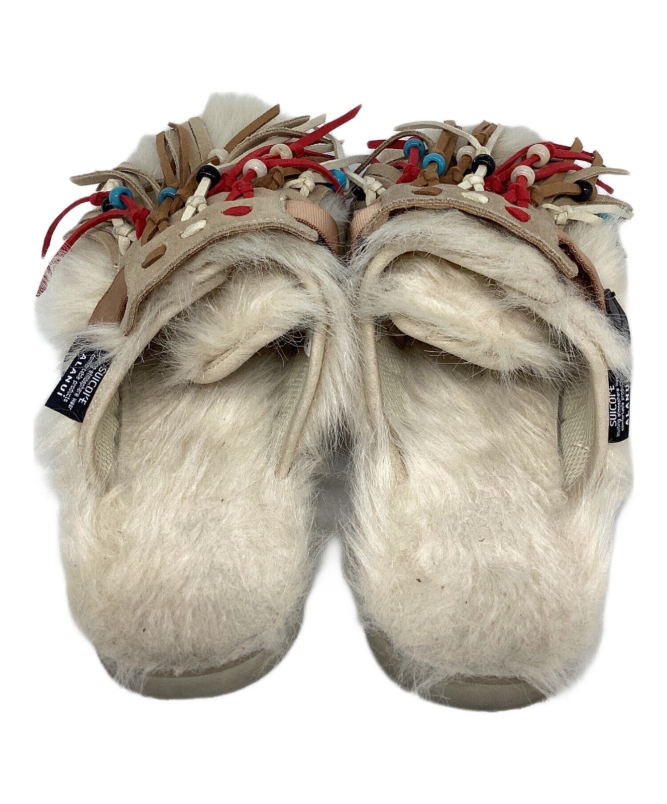 suicoke × ALANUI fringed fur sandals beige