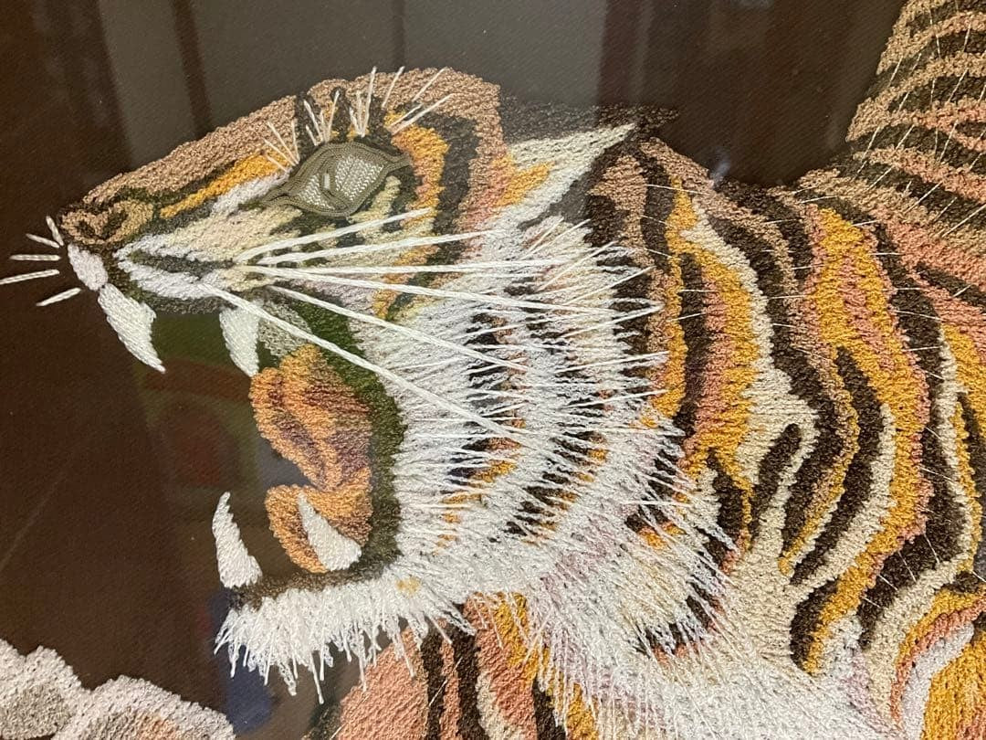 Embroidered Painting: Tiger Embroidery Artwork (with Frame) Art