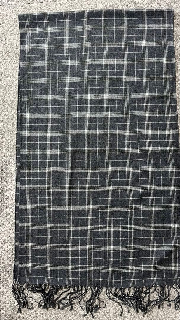 LORO PIANA Wool Check Scarf Gray Fringe 162x48cm