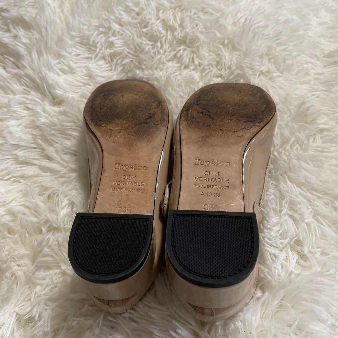 Rare Repetto Ballet Flats Strap Size EU38.5 US8.5 Beige Leather Women's Shoes
