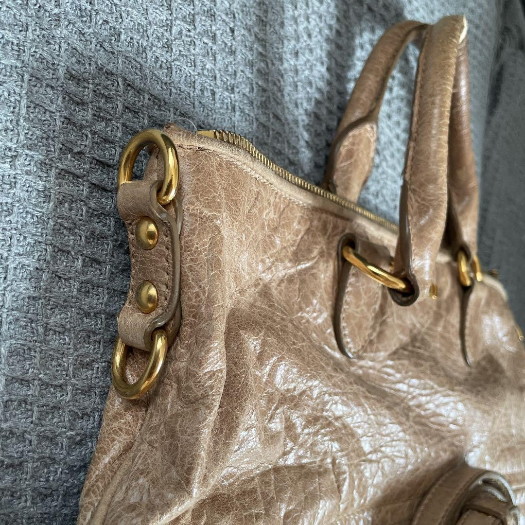 miumiu handbag shoulder 3way leather beige women's USED FROM JAPAN