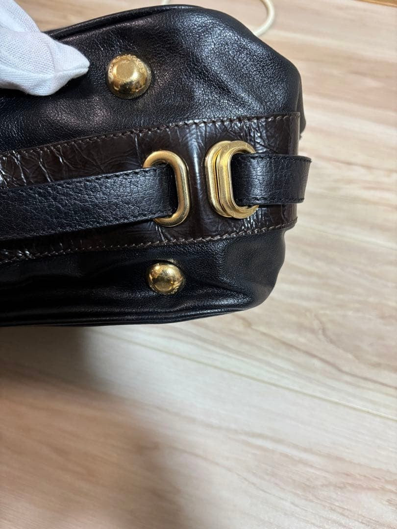 Marc Jacobs All Leather Black Shoulder Bag 2Way Handbag with Gold Hardware