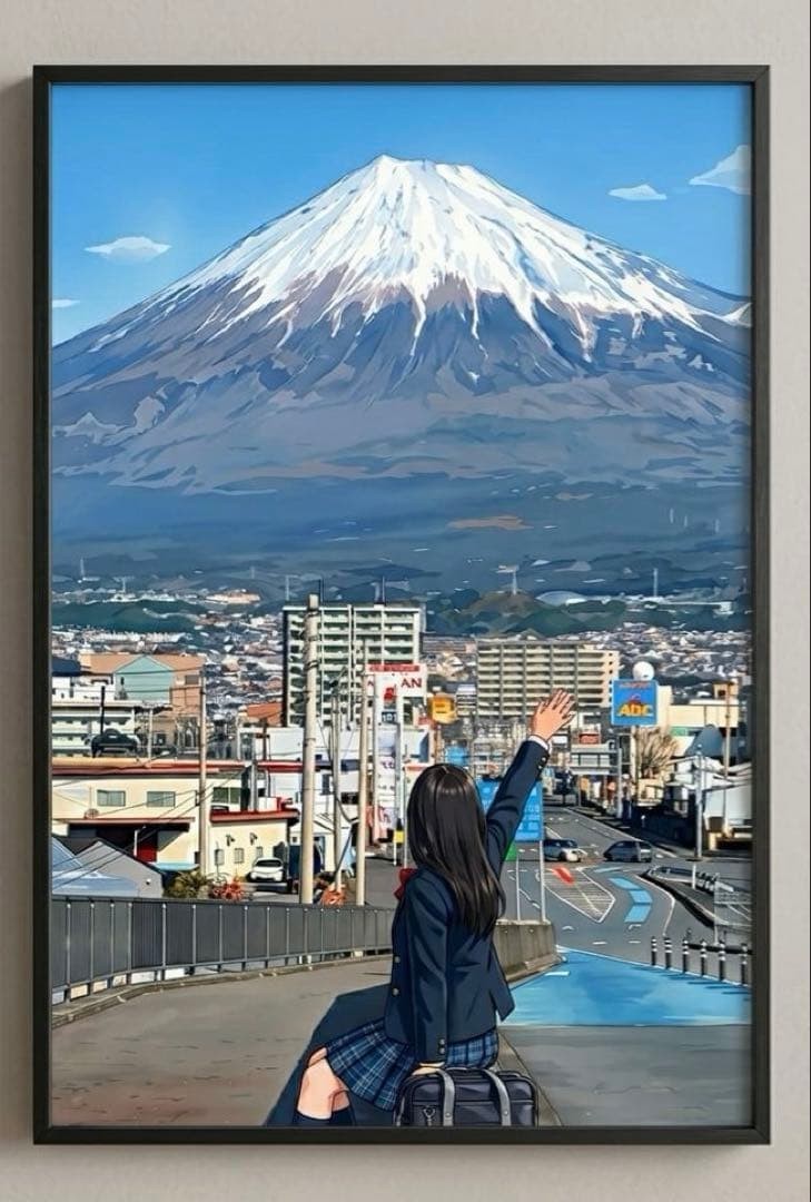 Watercolor-style digital art: "Everyday Scenes with a View of Mount Fuji"