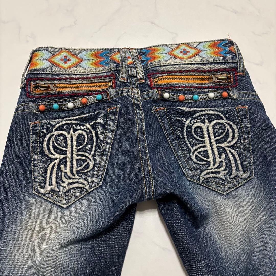 RED PEPPER Jeans Denim Embroidery Size 25 Low Waist Country Style