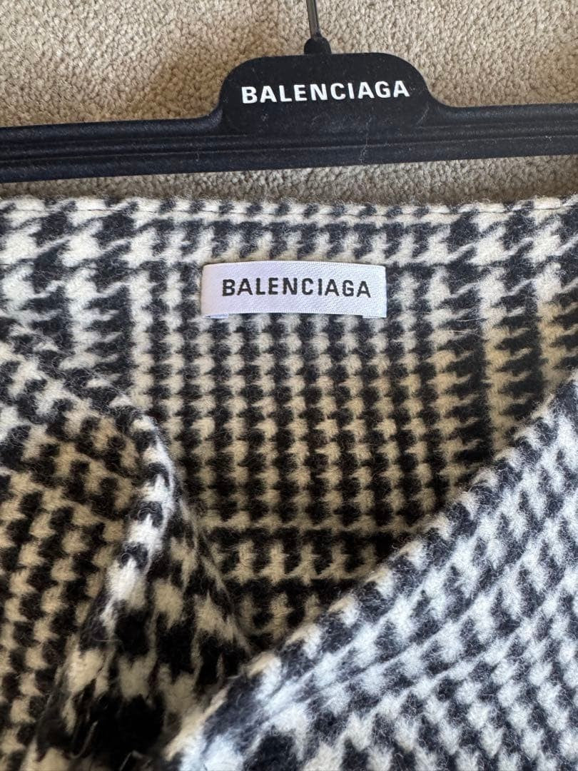 USED BALENCIAGA HOUNDSTOOTH PATTERN FRINGED SKIRT VERYGOOD
