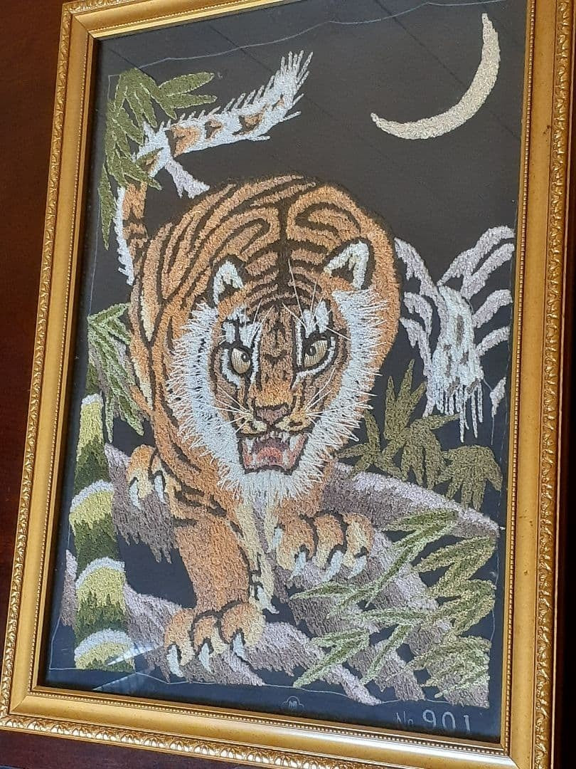 Showa Retro Thread Painting Cultural Embroidery Tiger Bamboo Grove Painting Art