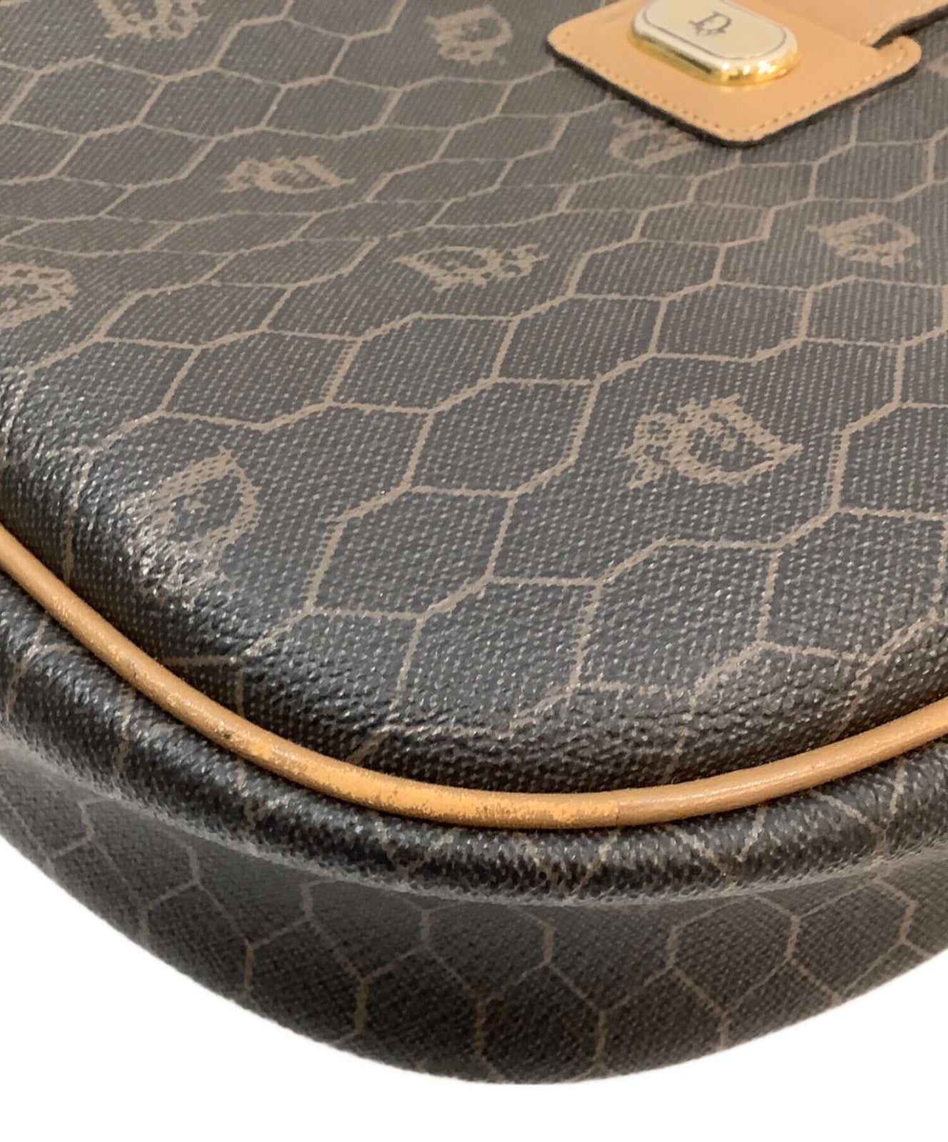 Dior Honeycomb Shoulder Crossbody Bag Brown Canvas Leather Vintage Authentic