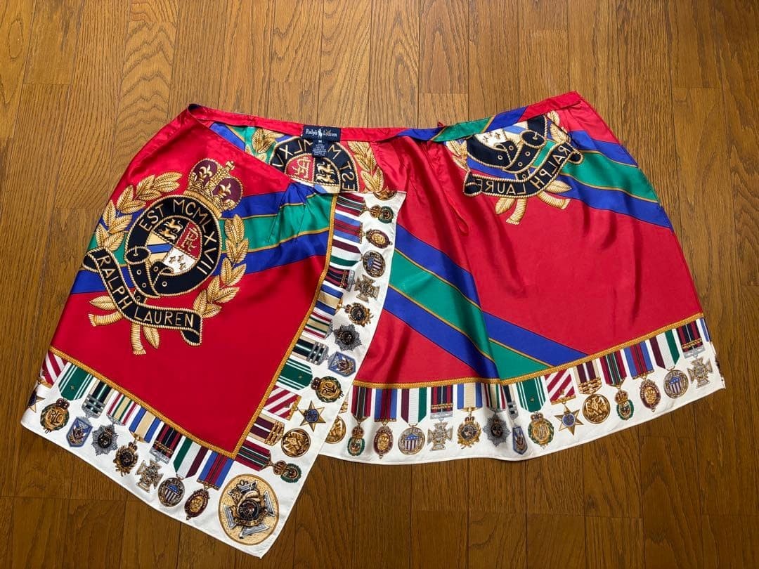Ralph Lauren medal print knee length wrap skirt Rare vintage Collection ued