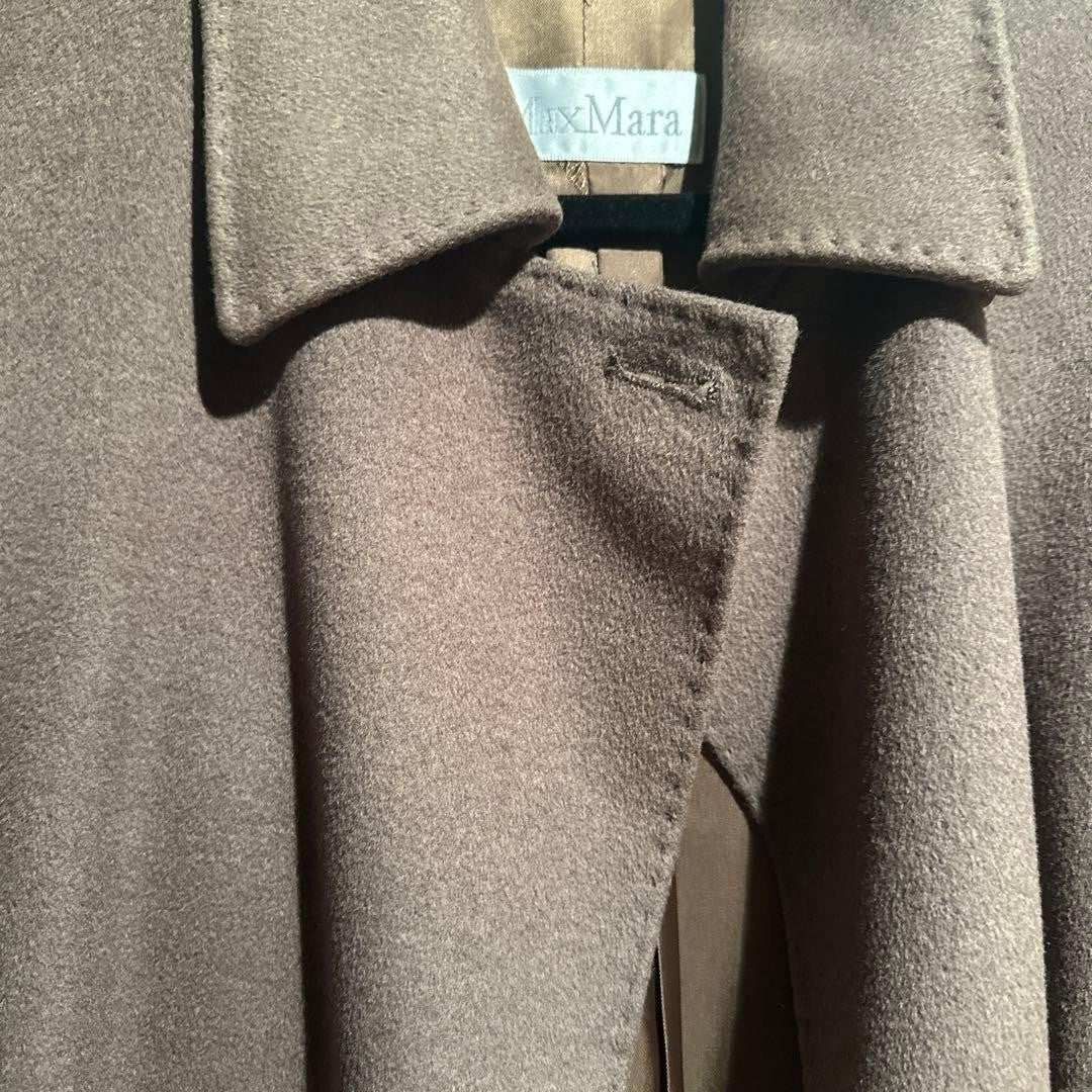 Max Mara Cashmere Angora Long Coat Jacket Blouson Women Size 36 Khaki Brown