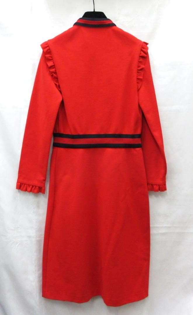 GUCCI Dress S Red Frill Jersey Ribbon 95.5cm Length Pre-Owned