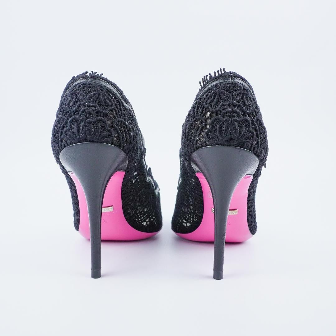 Gucci Women's Black Lace High Heels Pointed Toe 7.5US Stiletto Pre-owned