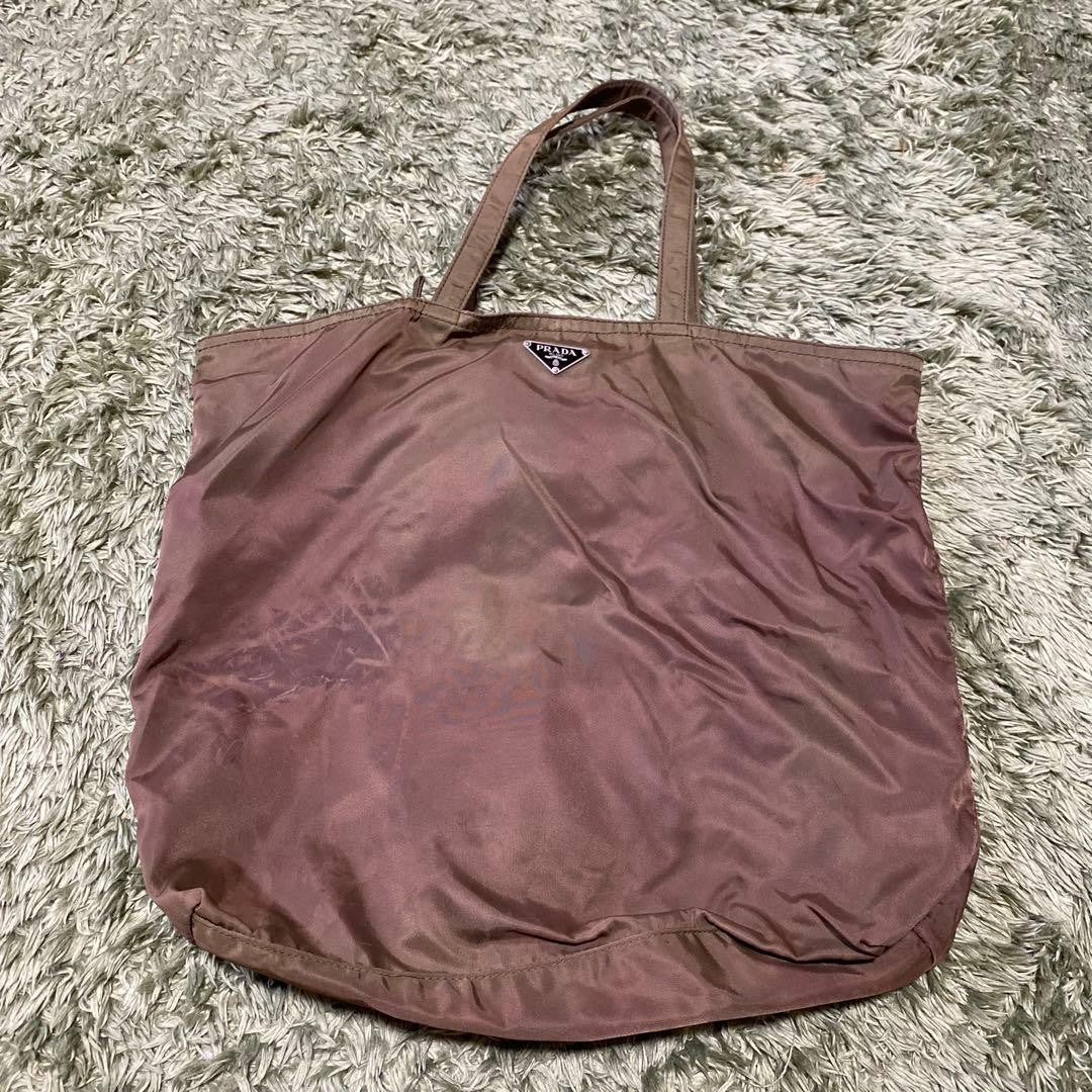 Prada Robot Patchwork Tote Bag Nylon Triangle Logo Plate Brown H35cm x W42cm