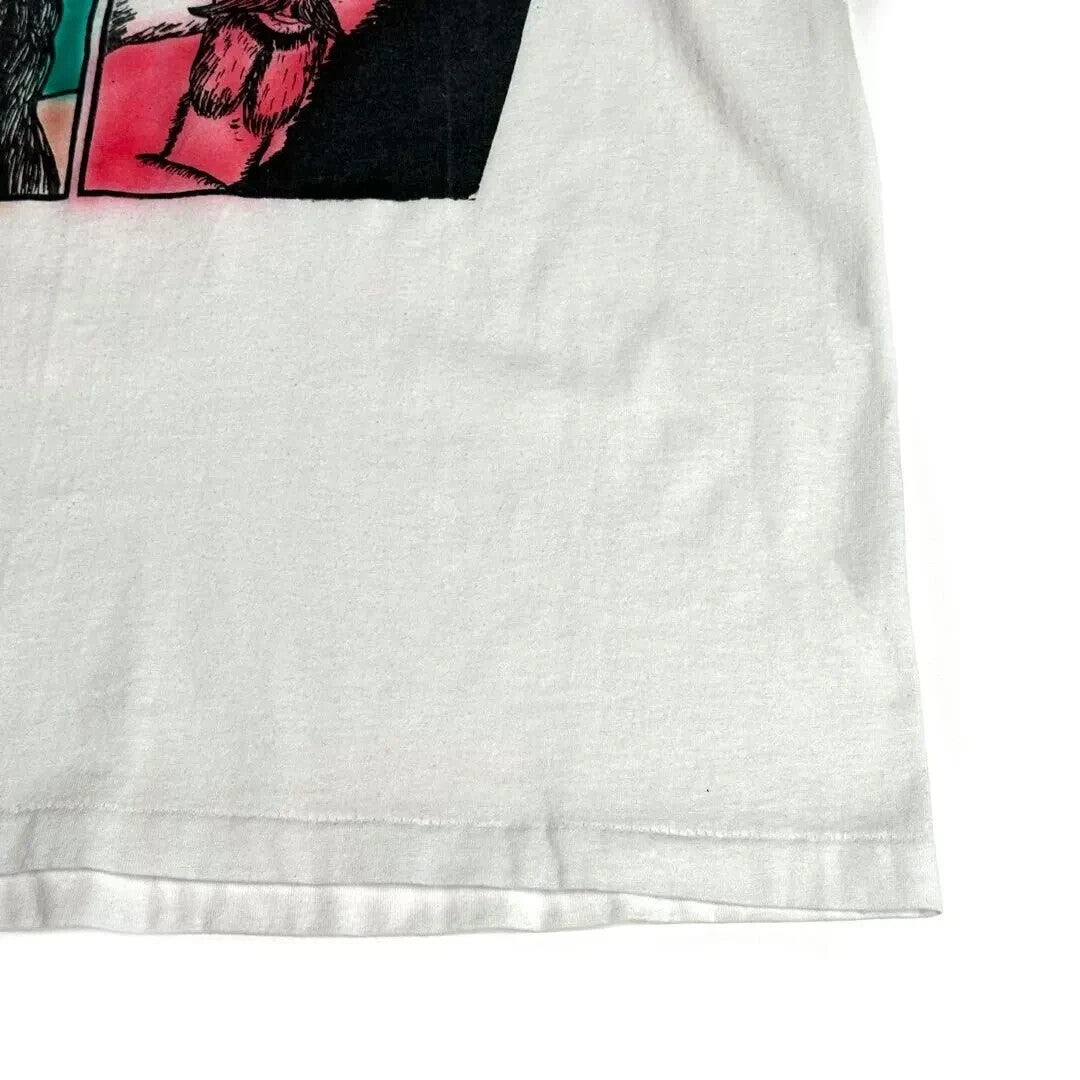 Rare 80s Jesus Devil Graphic T-Shirt He Loves Me Not VTG Screen Stars L