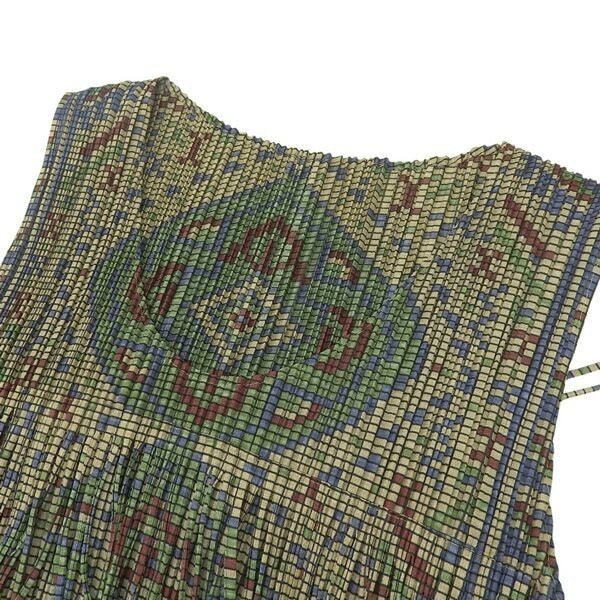 Pleats Please Issey Miyake Dress Tiered Fringe Pleated Size 3 Multi-Pattern