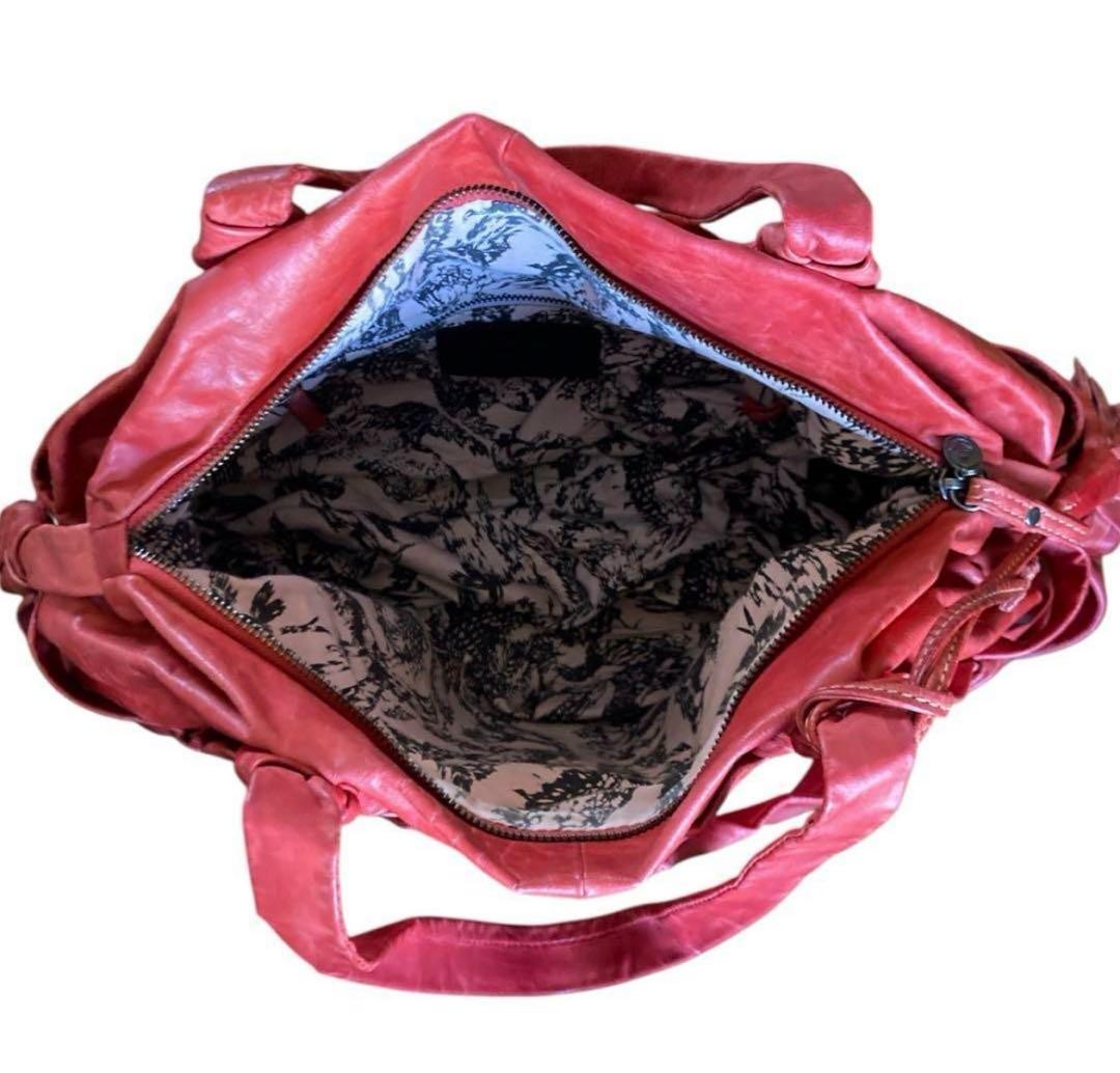 Diesel Women Genuine Leather Shoulder Bag Tassel A4 Size Storage Capacity Red