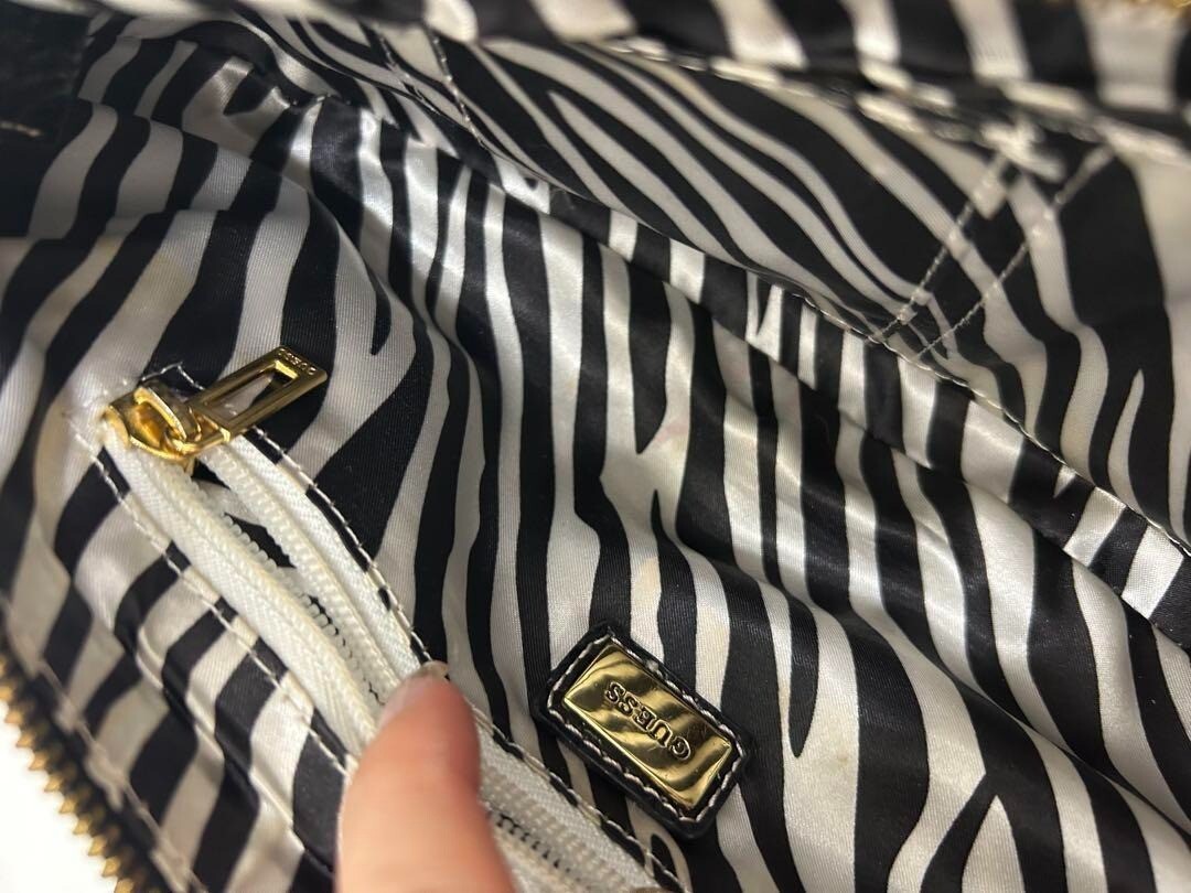 Guess Chain Shoulder Bag Purse w/Padlock Y2K Black Faux Leather USED from japan