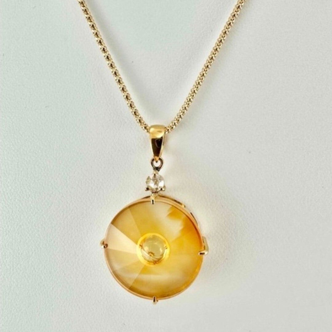 Tom Munsteiner 18k Yellow Gold Pendant Charm 9.98ct Citrine 0.08ct Diamond New