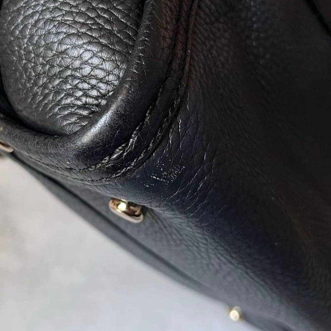 Coach 2way Leather Shoulder Bag Navy Pebbled Gold Turn Lock Detachable Strap