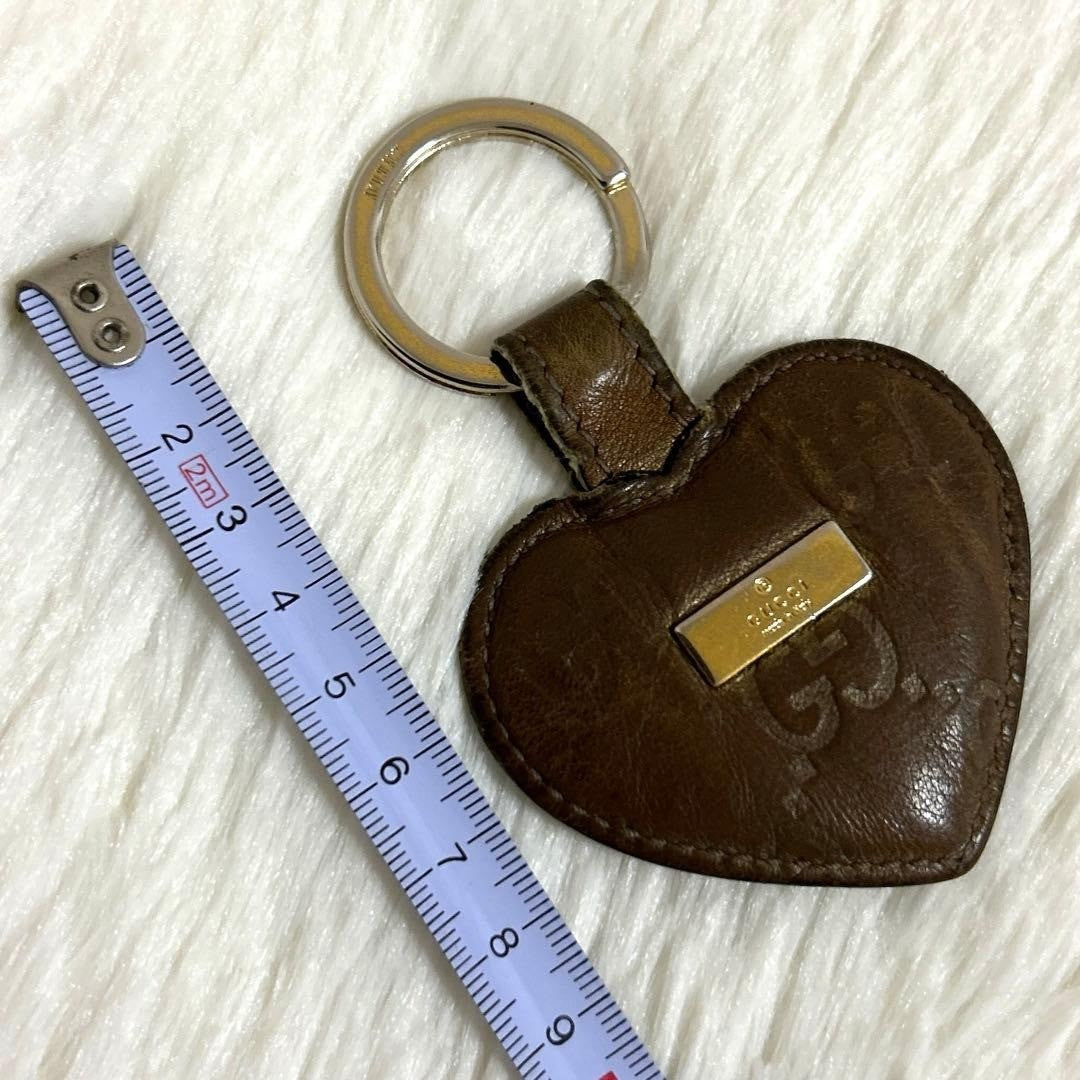 Authentic GUCCI Heart Strap Keychain KeyRing GG Leather Gold W/Box Made in Itary
