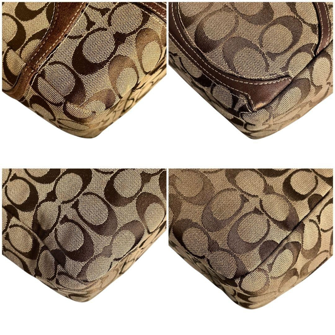Coach Brown Signature Canvas Leather Patchwork Tote Bag with Silver Hardware
