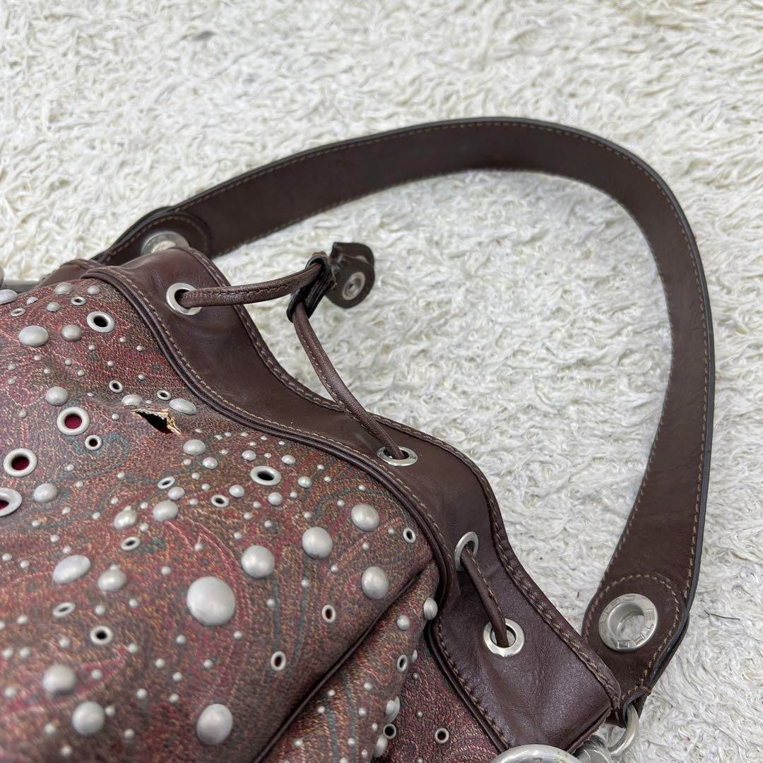 ETRO Shoulder Bag Drawstring Paisley Pattern Brown Women USED from Japan