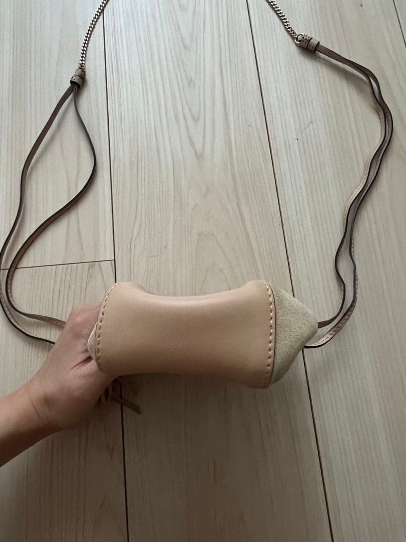 Chloe Chain Shoulder Bag Mini Pochette Leather Fringe Beige USED Auth #S2433