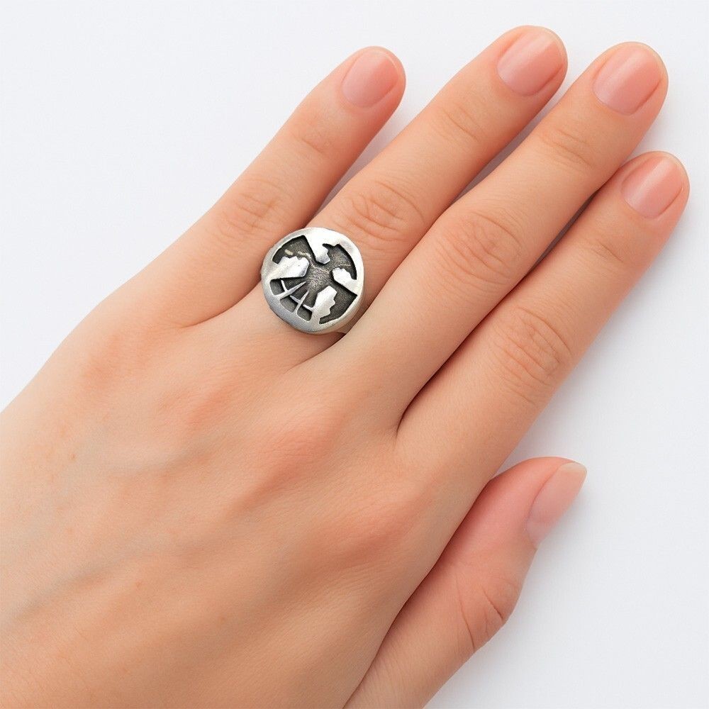 Thunderbird Vintage Round Ring, Silver Plated, Unique Jewelry, Southwestern
