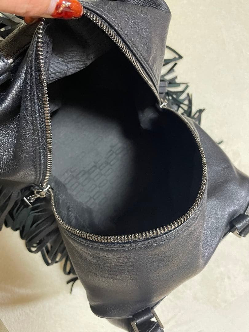 GILLI Fringe Cube Handbag Tote Bag Purse Leather in Black USED Good Condition