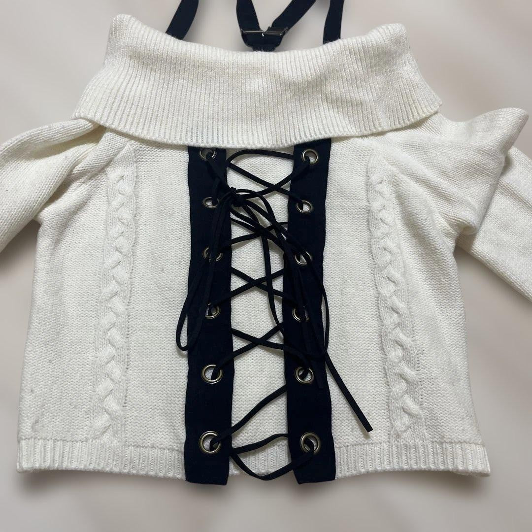 D.I.A. Lace-Up Set Up White Knit Women's Size S From Japan