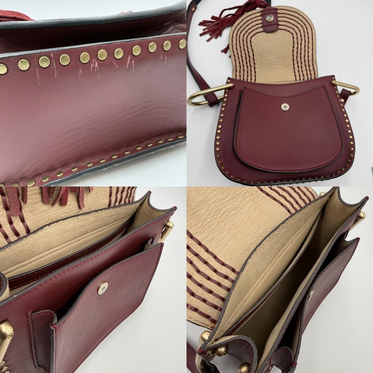Chloe Hudson Shoulder Bag Bordeaux Leather Tassel Fringes